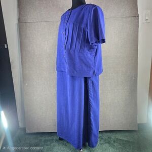 Melissa Harper Women 16WP Blue Pleated Jacket Sleeveless Maxi‎ Dress Set